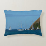 Sailboats in the Bay White and Blue Nautical Decorative Pillow