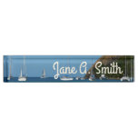 Sailboats in the Bay White and Blue Nautical Desk Name Plate