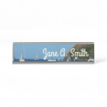 Sailboats in the Bay White and Blue Nautical Desk Name Plate