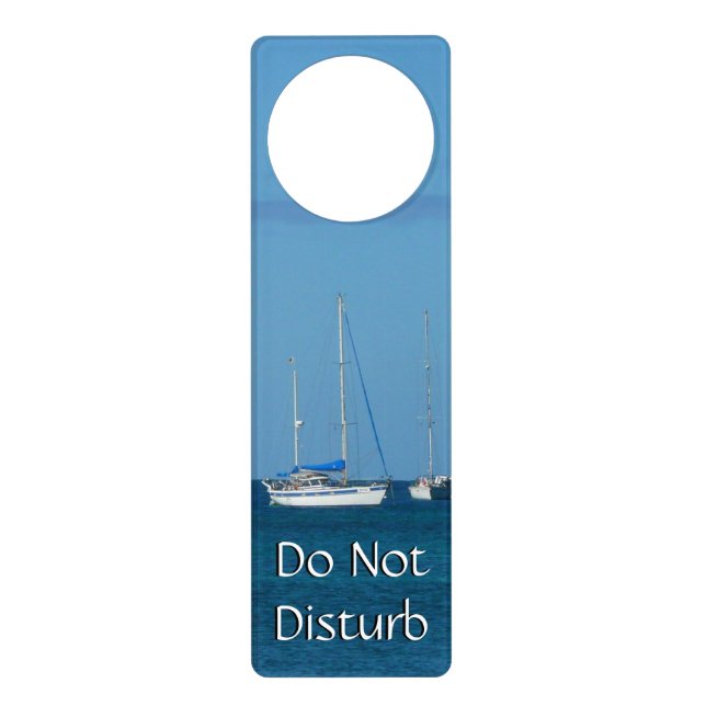 Sailboats in the Bay White and Blue Nautical Door Hanger (Front)