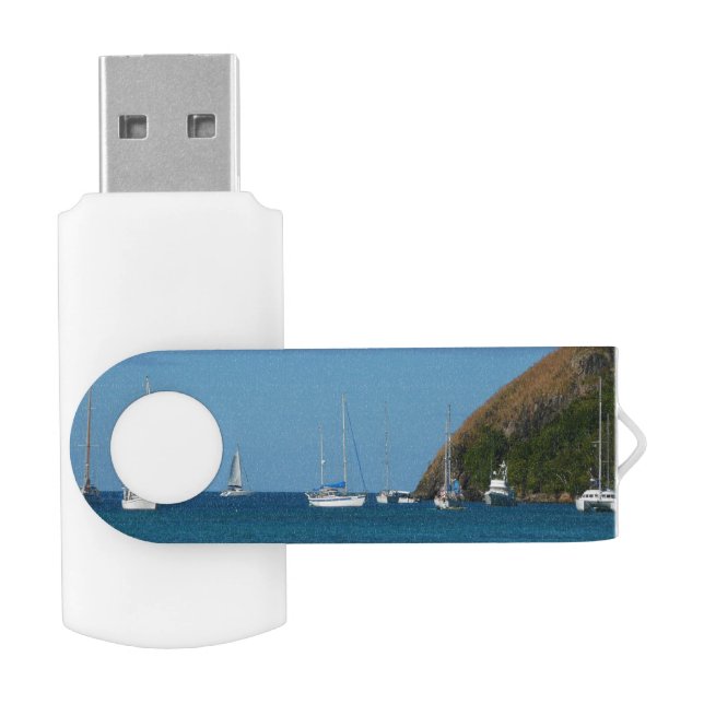 Sailboats in the Bay White and Blue Nautical Flash Drive (Opened)