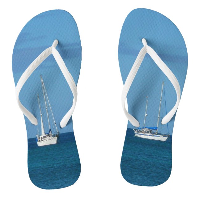 Sailboats in the Bay White and Blue Nautical Flip Flops (Footbed)