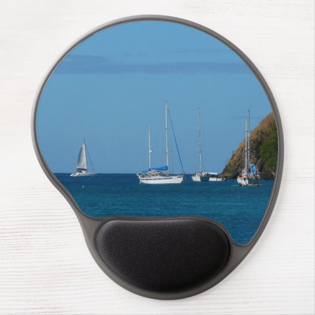 Sailboats in the Bay White and Blue Nautical Gel Mouse Pad (Front)
