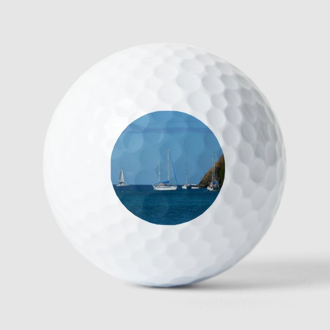 Sailboats in the Bay White and Blue Nautical Golf Balls (Front)