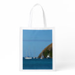 Sailboats in the Bay White and Blue Nautical Grocery Bag