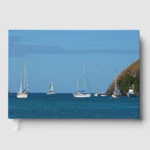 Sailboats in the Bay White and Blue Nautical Guest Book