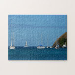 Sailboats in the Bay White and Blue Nautical Jigsaw Puzzle