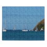 Sailboats in the Bay White and Blue Nautical Jigsaw Puzzle