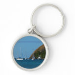Sailboats in the Bay White and Blue Nautical Keychain