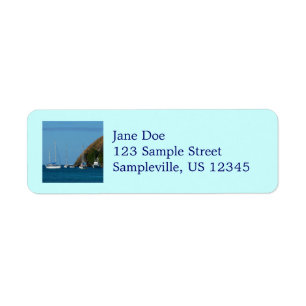 Sailboats in the Bay White and Blue Nautical Label
