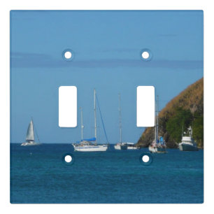 Sailboats in the Bay White and Blue Nautical Light Switch Cover