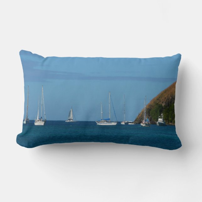 Sailboats in the Bay White and Blue Nautical Lumbar Pillow (Front)