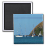 Sailboats in the Bay White and Blue Nautical Magnet