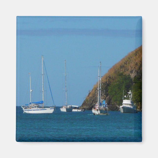Sailboats in the Bay White and Blue Nautical Magnet (Front)