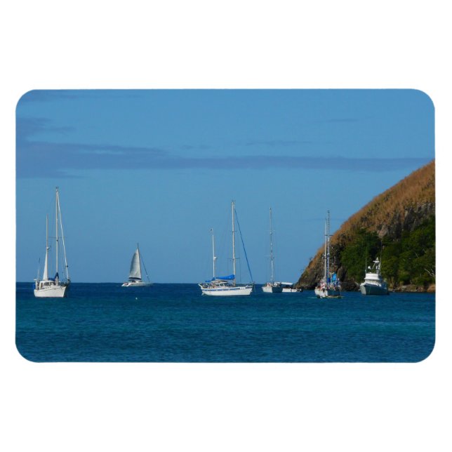Sailboats in the Bay White and Blue Nautical Magnet (Horizontal)