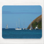 Sailboats in the Bay White and Blue Nautical Mouse Pad