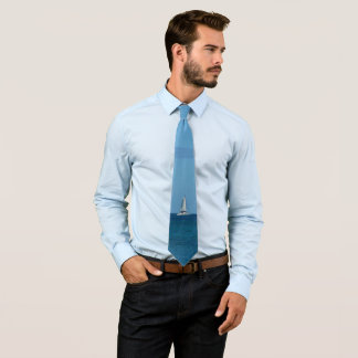Sailboats in the Bay White and Blue Nautical Neck Tie