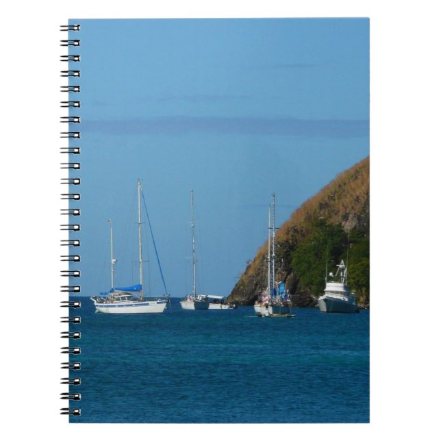 Sailboats in the Bay White and Blue Nautical Notebook (Front)