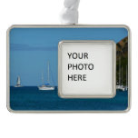 Sailboats in the Bay White and Blue Nautical Ornament