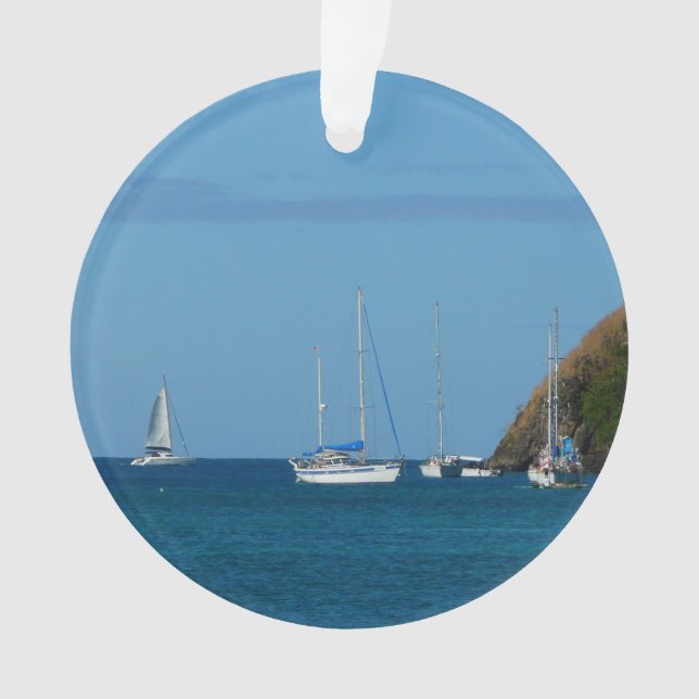 Sailboats in the Bay White and Blue Nautical Ornament (Front)