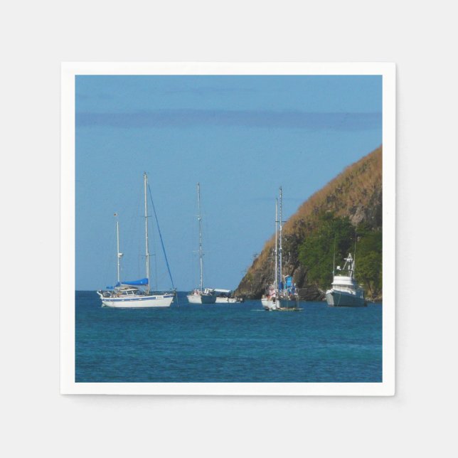 Sailboats in the Bay White and Blue Nautical Paper Napkins (Front)