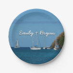 Sailboats in the Bay White and Blue Nautical Paper Plates