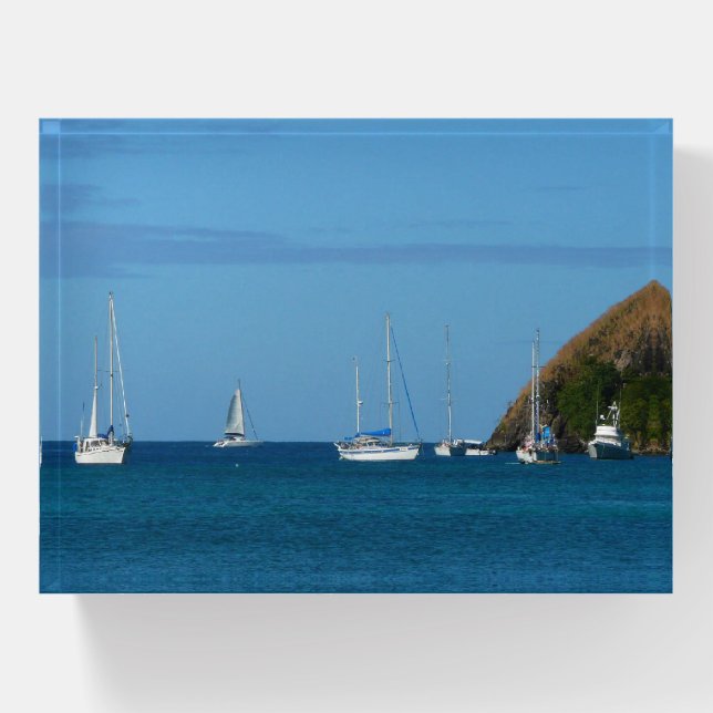 Sailboats in the Bay White and Blue Nautical Paperweight (Front)