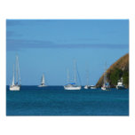 Sailboats in the Bay White and Blue Nautical Photo Print
