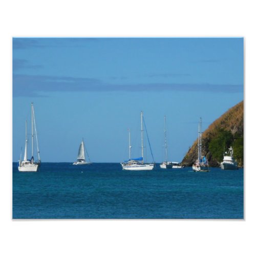 Sailboats in the Bay White and Blue Nautical Photo Print