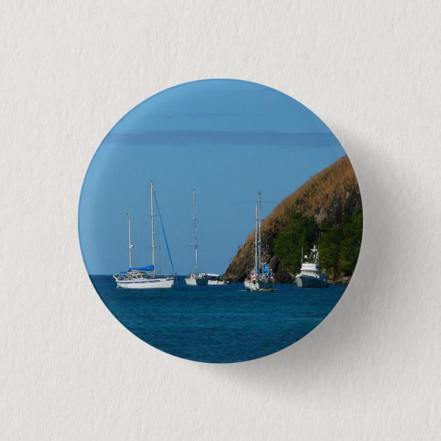 Sailboats in the Bay White and Blue Nautical Pinback Button (Front)