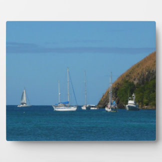 Sailboats in the Bay White and Blue Nautical Plaque