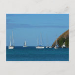 Sailboats in the Bay White and Blue Nautical Postcard