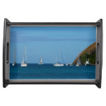 Sailboats in the Bay White and Blue Nautical Serving Tray