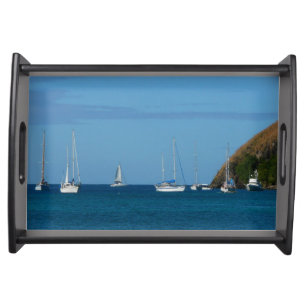 Sailboats in the Bay White and Blue Nautical Serving Tray