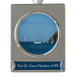 Sailboats in the Bay White and Blue Nautical Silver Plated Banner Ornament