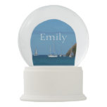 Sailboats in the Bay White and Blue Nautical Snow Globe