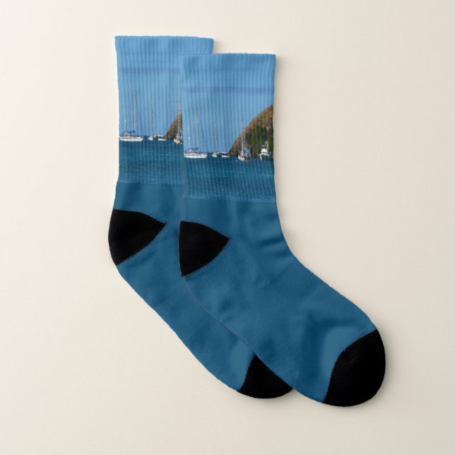 Sailboats in the Bay White and Blue Nautical Socks (Pair)