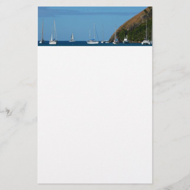 Sailboats in the Bay White and Blue Nautical Stationery (Front)