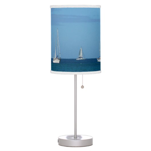 Sailboats in the Bay White and Blue Nautical Table Lamp (Left)