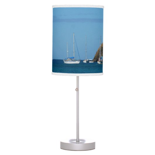 Sailboats in the Bay White and Blue Nautical Table Lamp (Front)