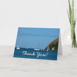 Sailboats in the Bay White and Blue Nautical Thank You Card