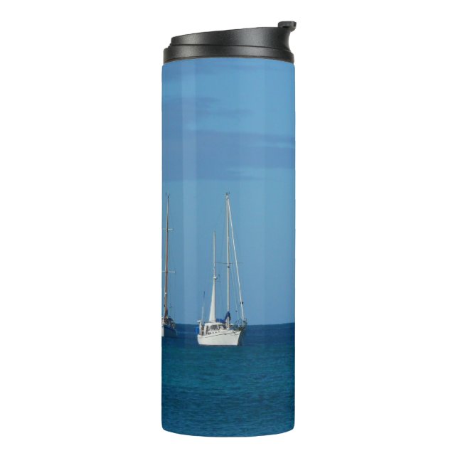 Sailboats in the Bay White and Blue Nautical Thermal Tumbler (Rotated Left)