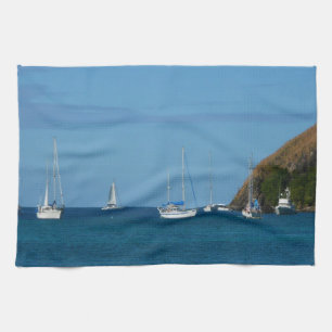 Sailboats in the Bay White and Blue Nautical Towel