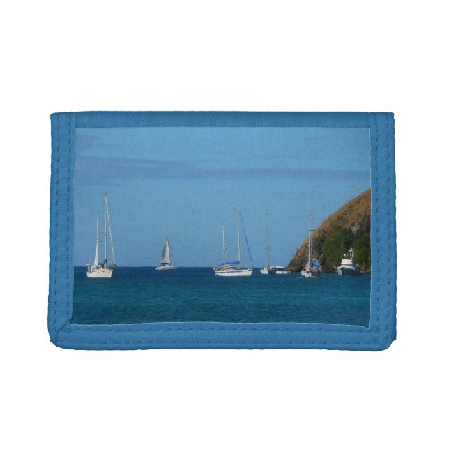 Sailboats in the Bay White and Blue Nautical Trifold Wallet (Front)