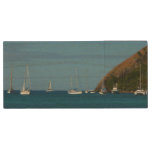 Sailboats in the Bay White and Blue Nautical Wood USB Flash Drive