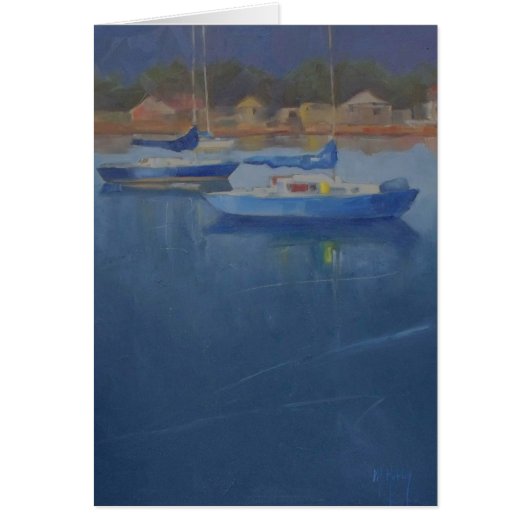 Sailboats in the blue harbor cards (Front)