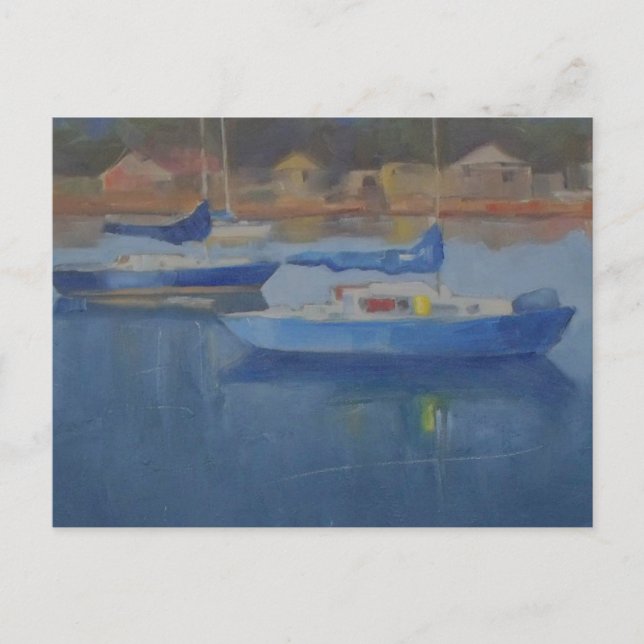 Sailboats in the blue harbor postcard (Front)