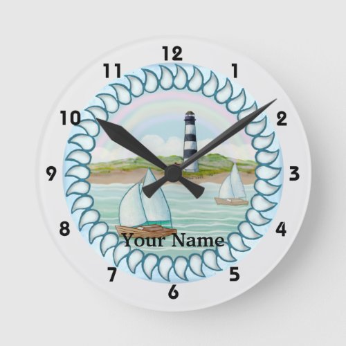 Sailboats Lighthouse custom name clock