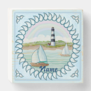 Sailboats Lighthouse Wooden Box Sign