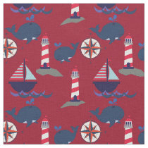 Sailboats, Lighthouses and Whales | Nautical Fabric